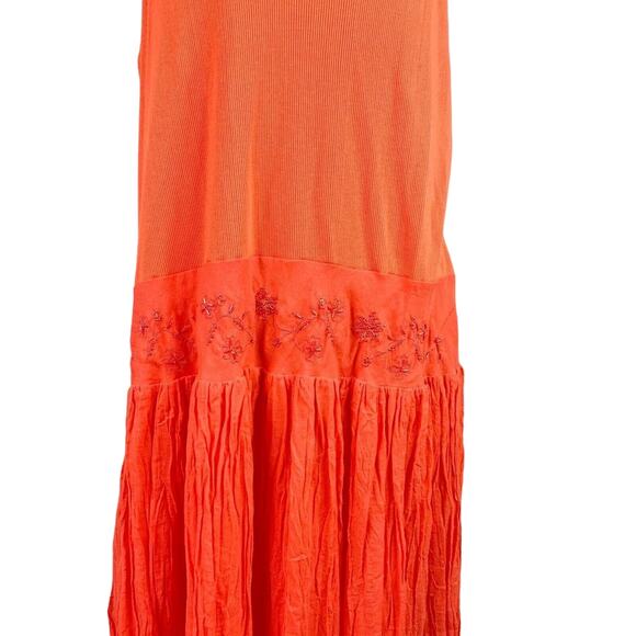 Mlle Gabrielle Dress Orange Maxi 20W Stretch Top Crinkle Finish Beaded New - Picture 4 of 12